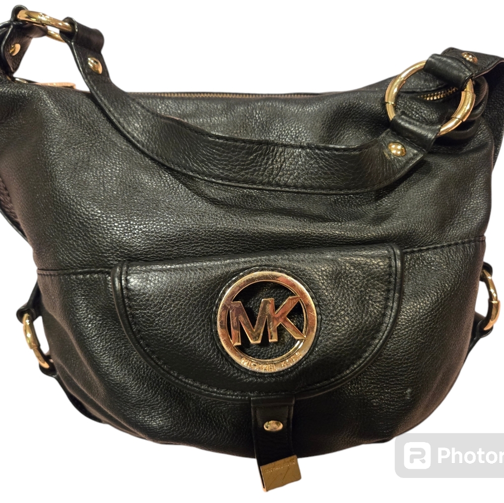 Michael Kors Fulton Pebble Leather Shoulder Bag - Black